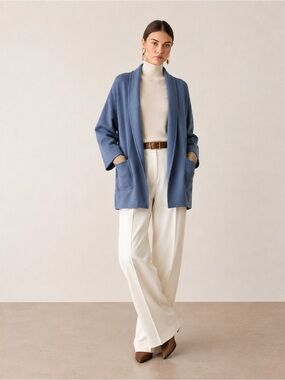 $2400 Falconeri 100% Cashmere Blue Open-Front Shawl Collar Coat